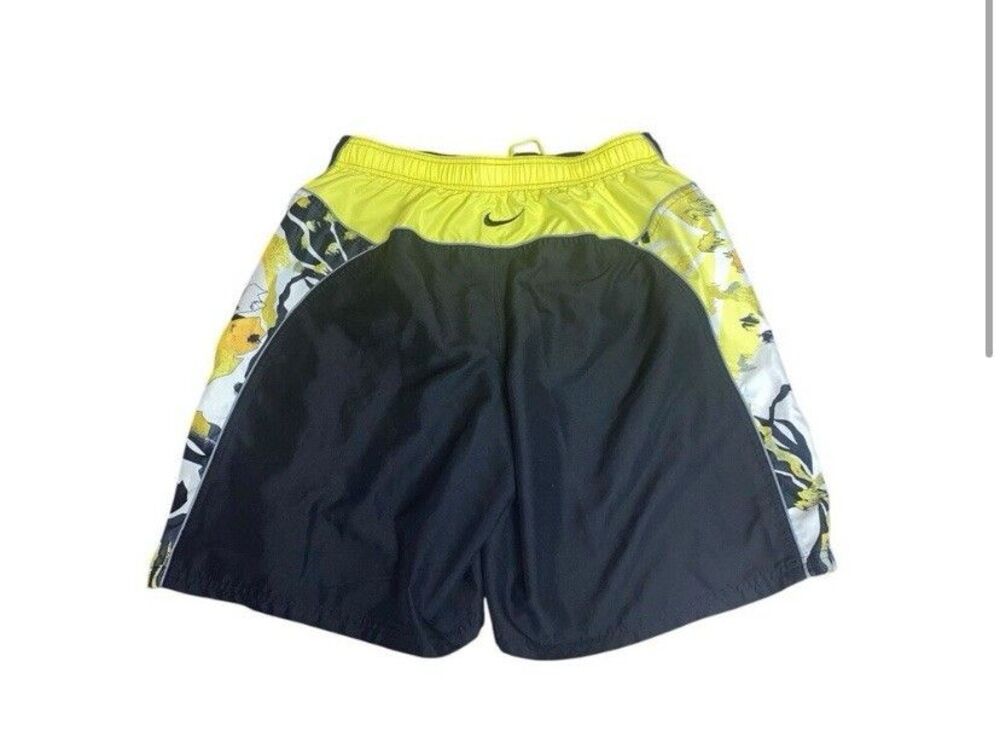 Nike Mens Shorts Black Yellow Marble Drawstring Swim Logo Size L Polyester